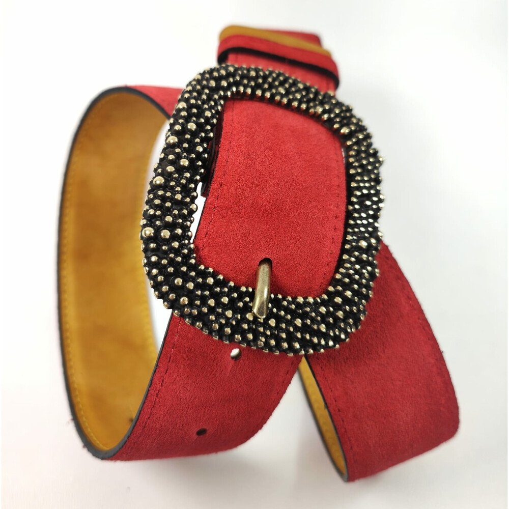 Ceinture reversible femme Moutarde/ Daim rouge